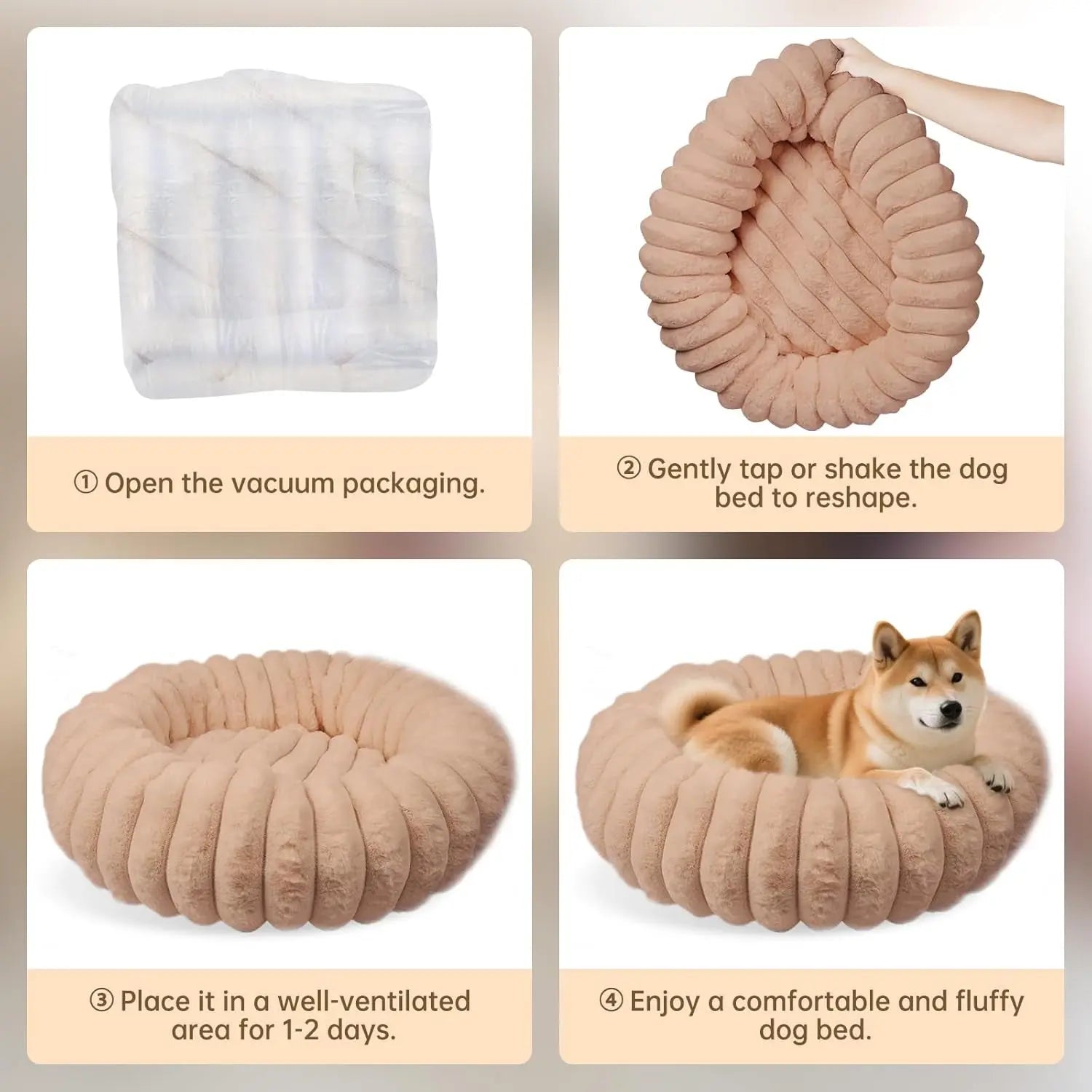 Faux Fur Calming Donut Dog & Cat Bed with Non-Slip Base