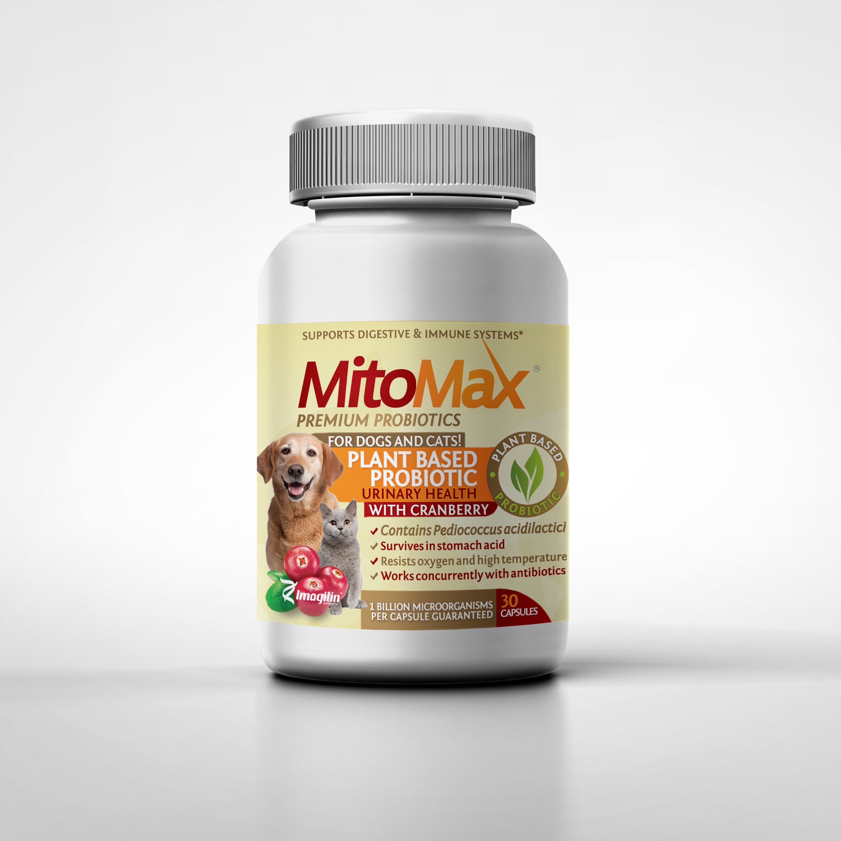 Mitomax Cranberry Patented  Plant Based Premium Probiotics For Urimary Health Of Dogs And Cats , 90 Capsules