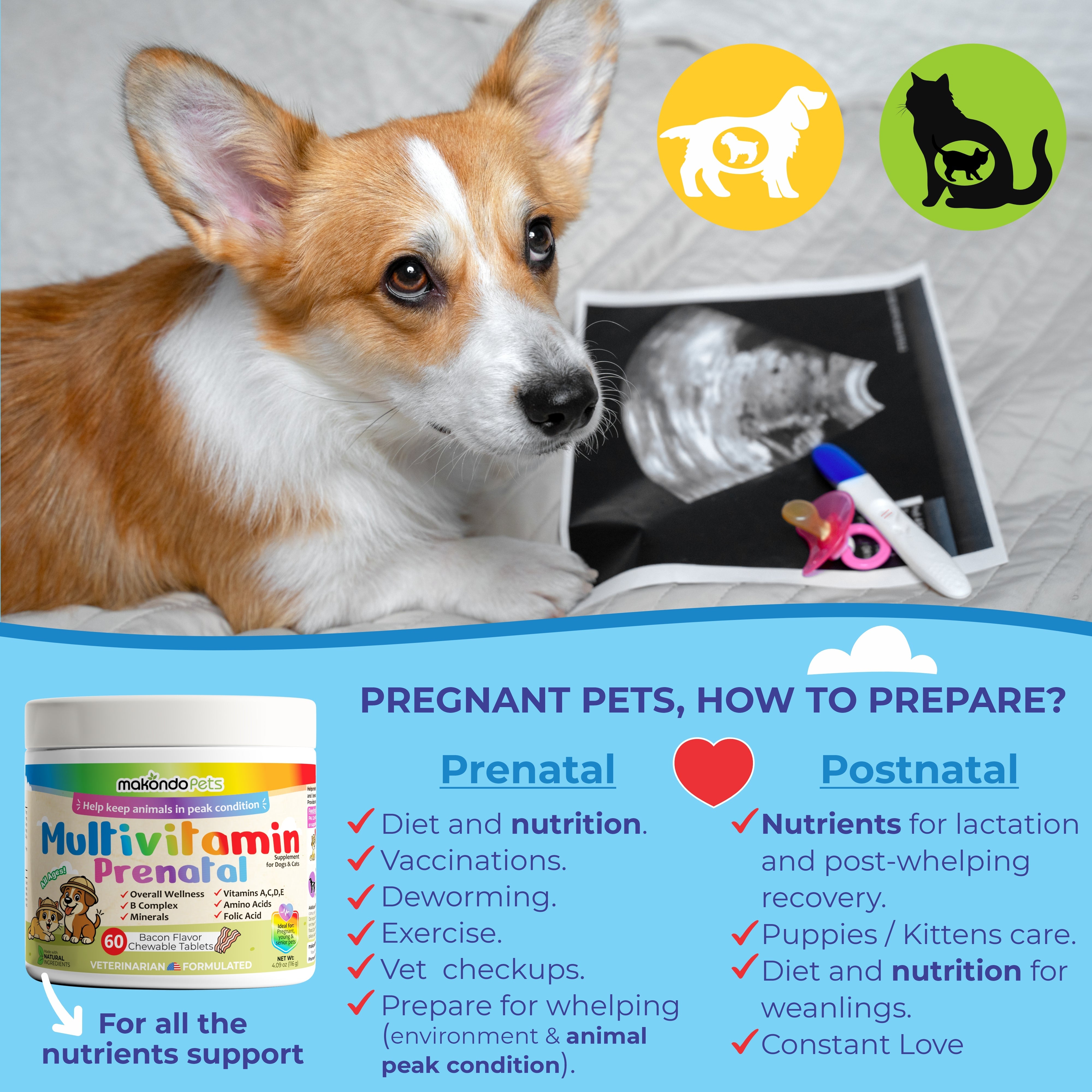 Multivitamin for Dogs & Cats. Prenatal Vitamins. 60 Tabs