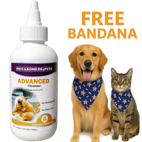 Piccardmeds4pets Ear Cleansing Solution  Salicylic Acid Aloe 4 oz. + Free Bandana