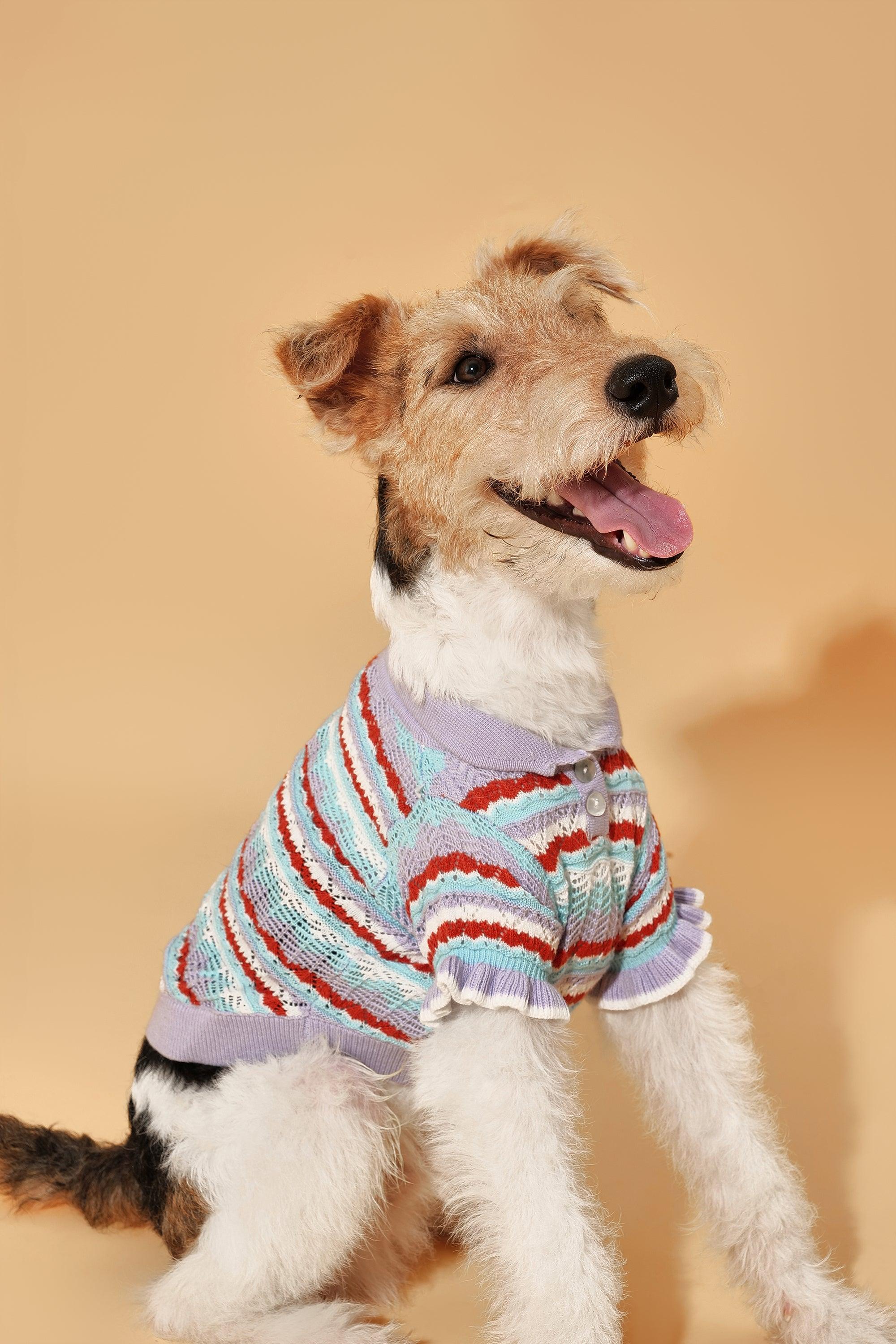 Pet & Me Spring Summer Lavender Ruffle Crochet Short Sleeve Polo Shirt