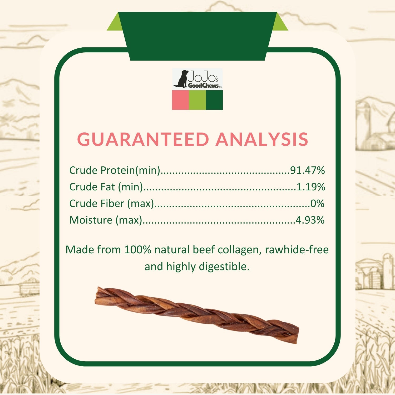 12" Braided Beef Collagen Sticks for Dogs, 4-Pack