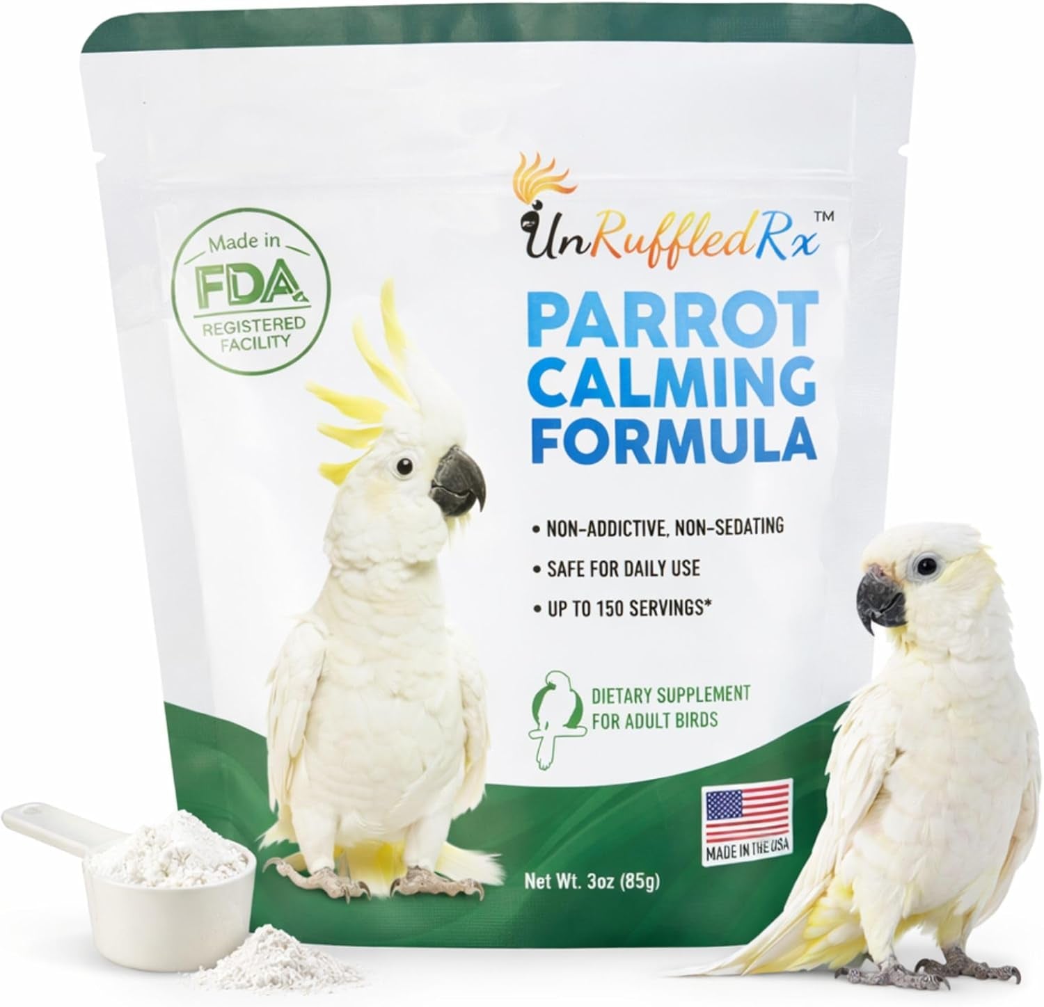 Parrot Calming Supplement Unruffledrx Bird Stress Relief Non Sedating 150 Servings