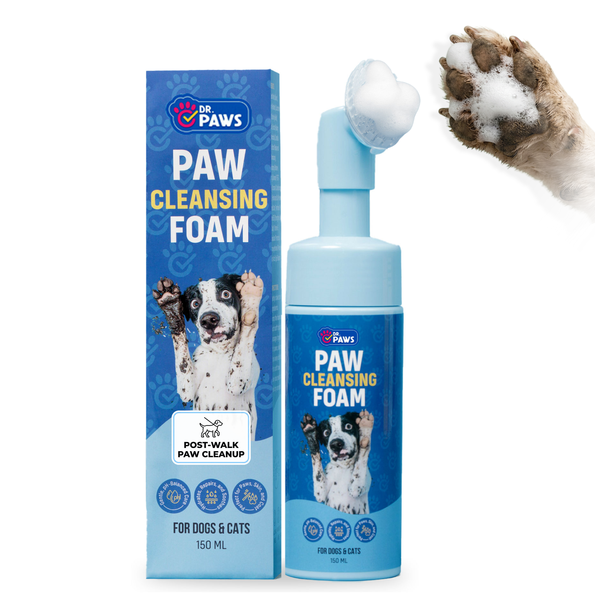 Paw Cleansing Foam Dog Paw Cleaner – Lick-Safe, Hydrating Formula with Built-In Brush Head