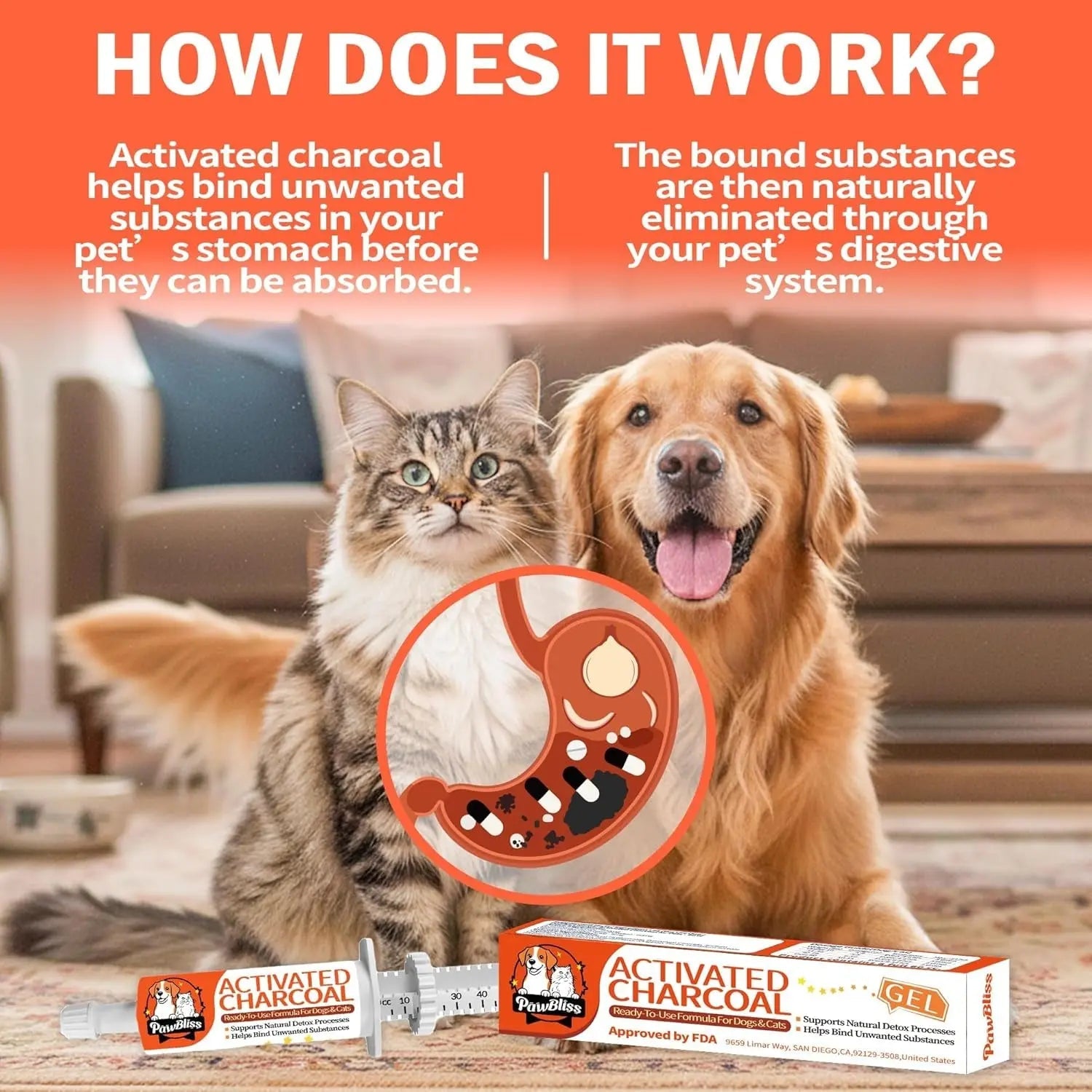 Pet Activated Charcoal Gel Dogs Cats Small Animals Digestive Support 60ml