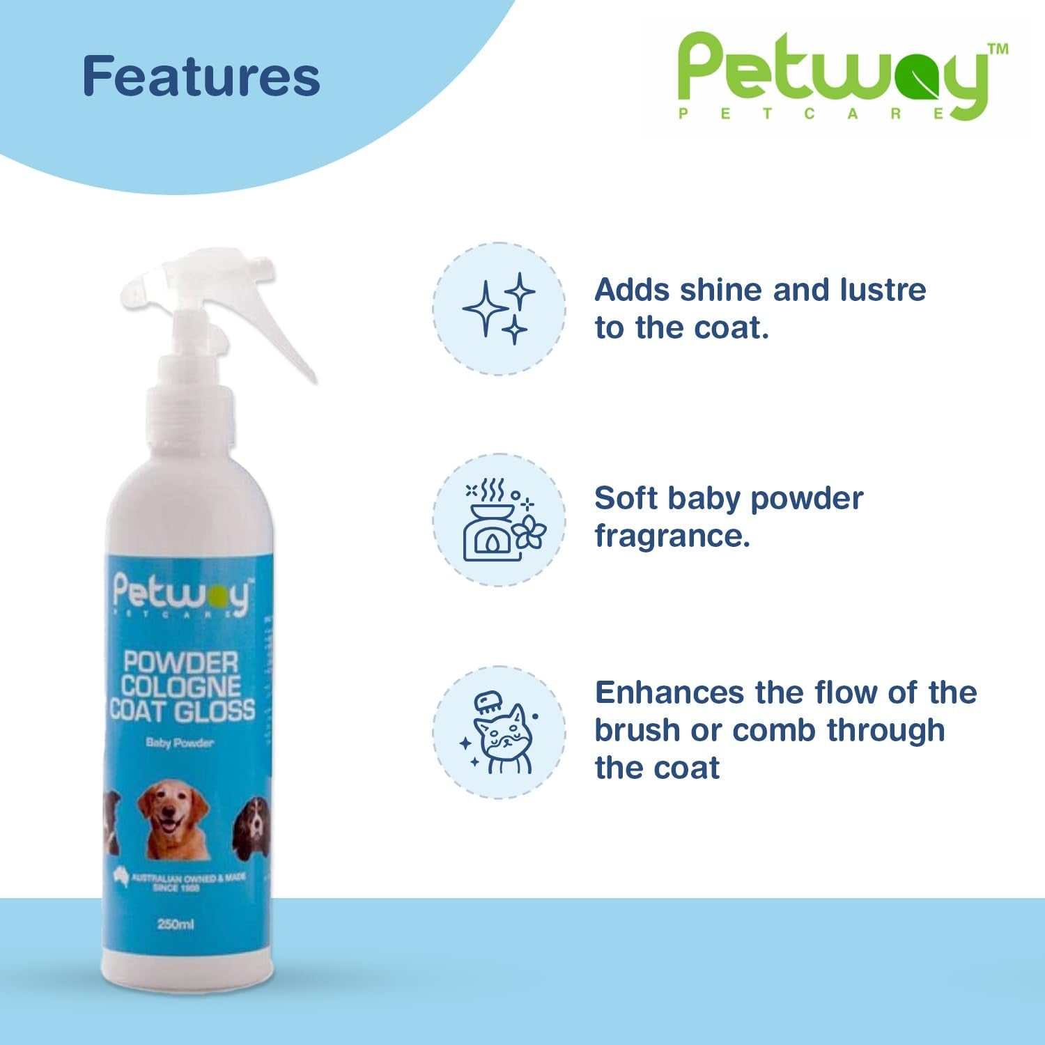 Pet Cologne Coat Gloss Spray Dog Deodorizer Baby Powder Grooming 250ml