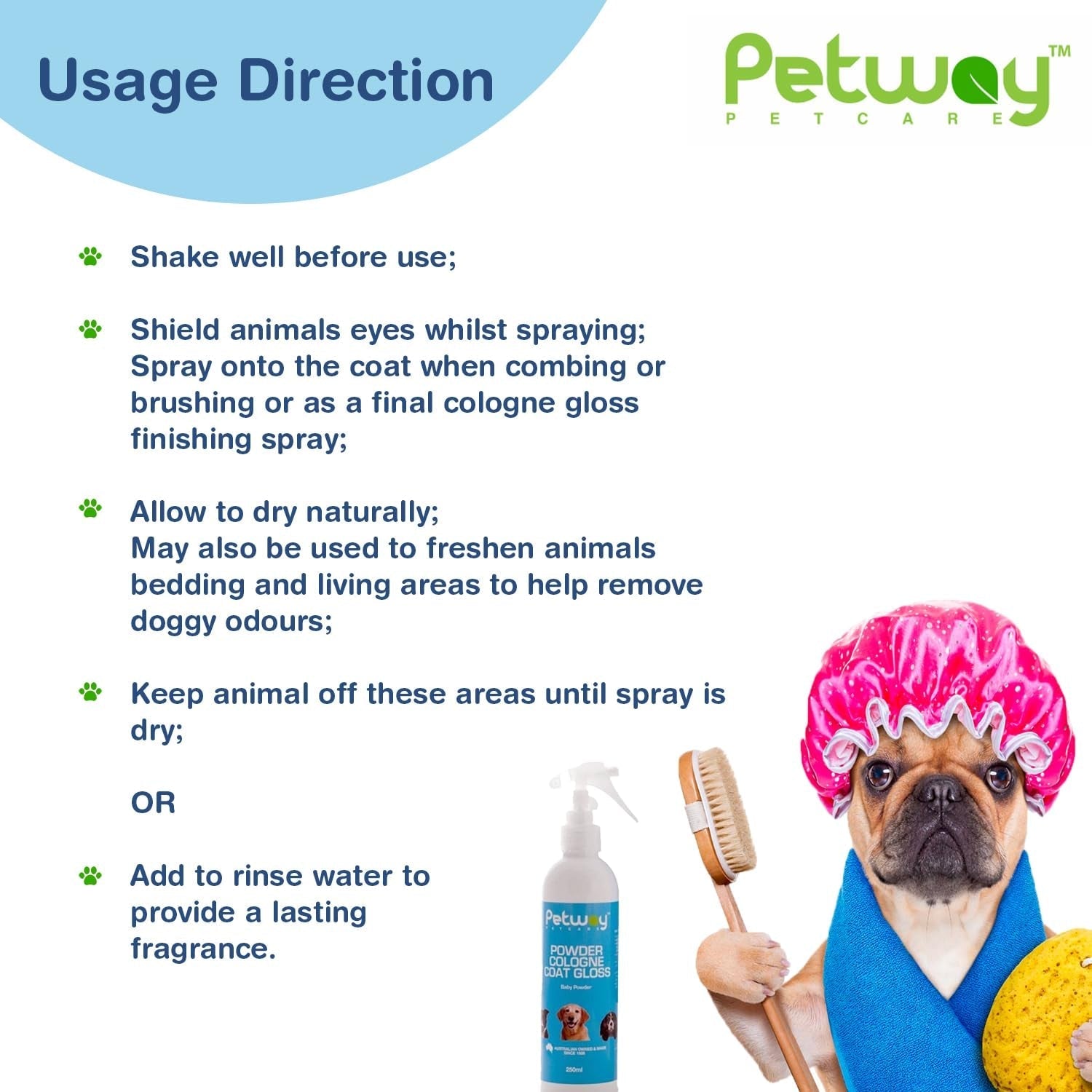 Pet Cologne Coat Gloss Spray Dog Deodorizer Baby Powder Grooming 250ml