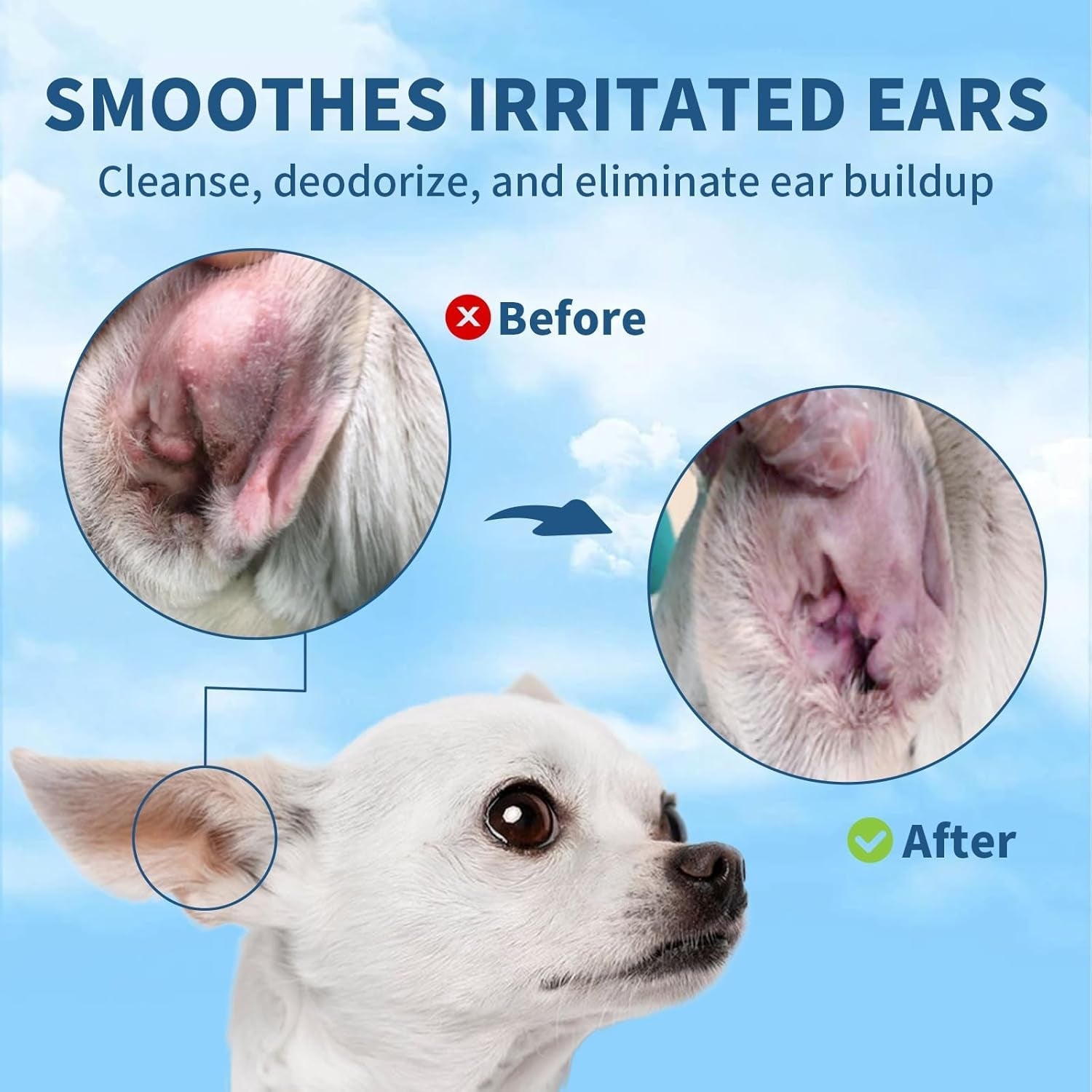 Pet Ear Cleaner PHMB Tris Flush Dog Cat Wax Odor Removal Ear Care Kit 4oz