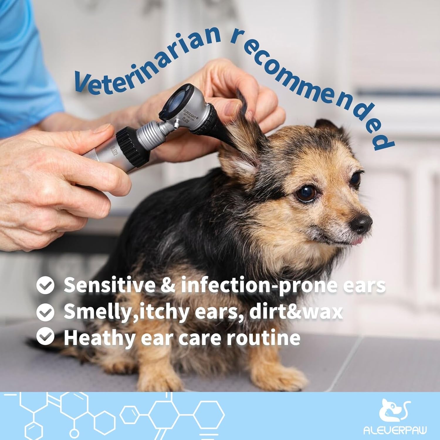 Pet Ear Cleaner PHMB Tris Flush Dog Cat Wax Odor Removal Ear Care Kit 4oz