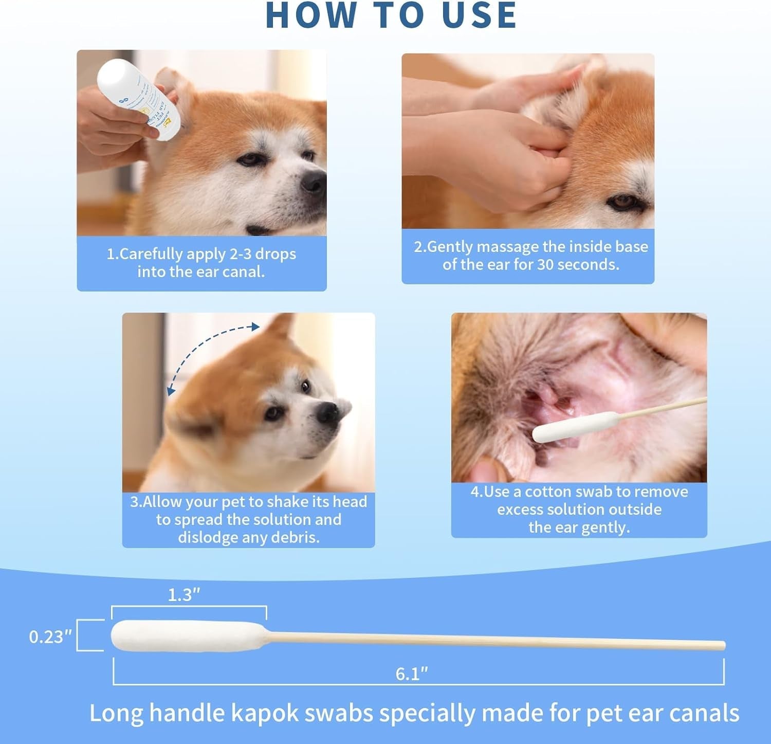 Pet Ear Cleaner PHMB Tris Flush Dog Cat Wax Odor Removal Ear Care Kit 4oz