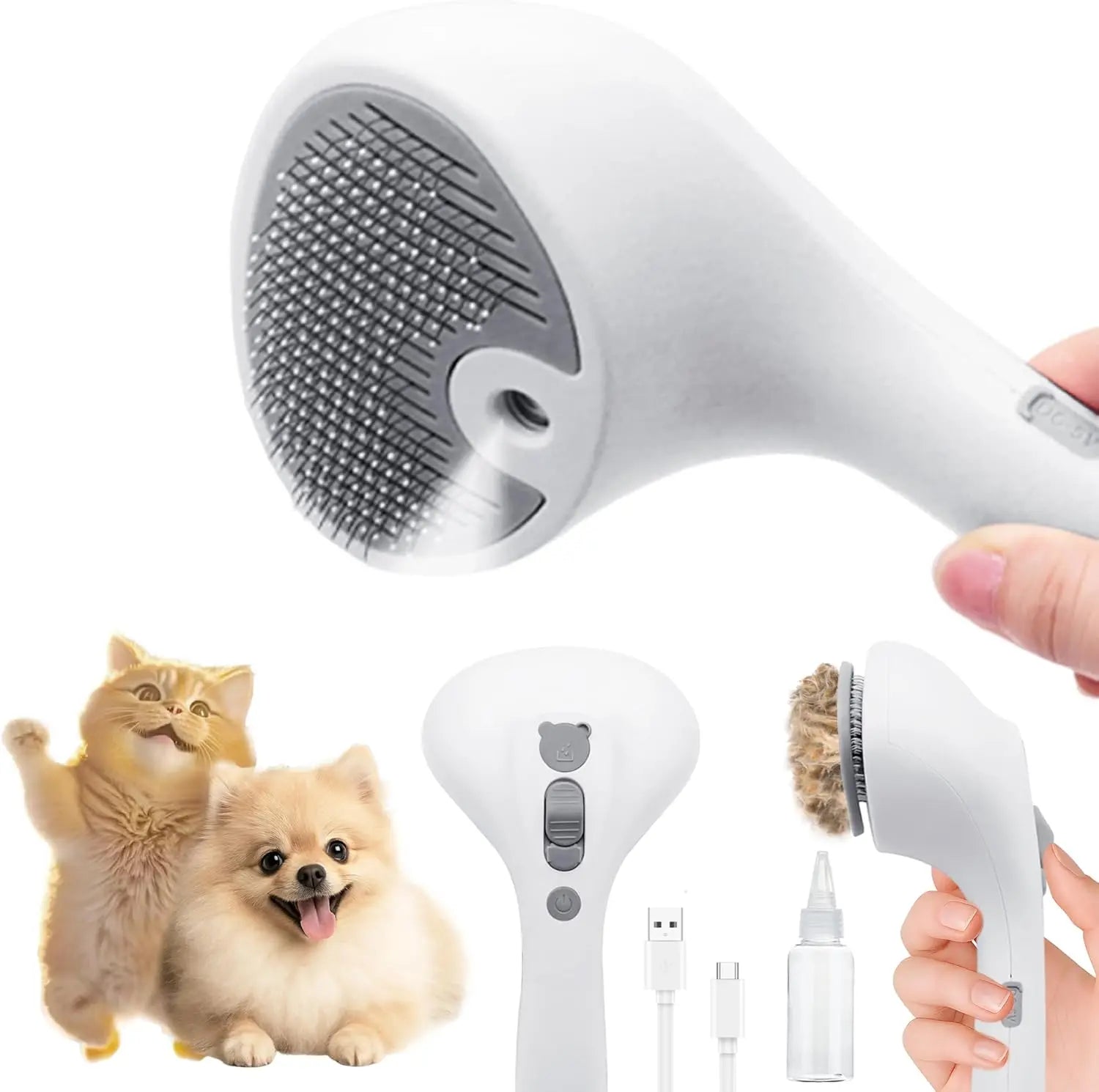Pet Grooming Brush for Cats & Dogs- Self Cleaning Rechargeable Deshedding