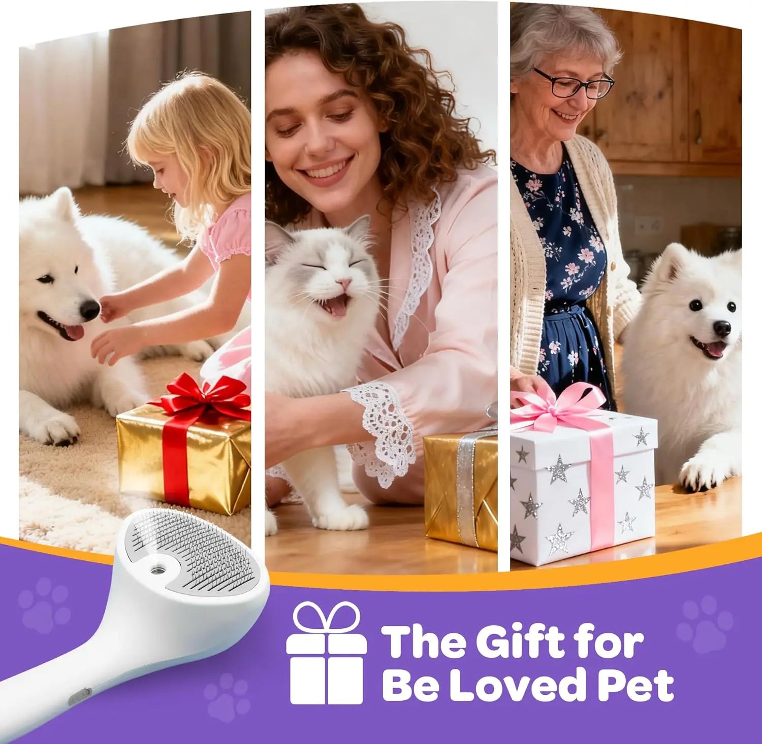 Pet Grooming Brush for Cats & Dogs- Self Cleaning Rechargeable Deshedding