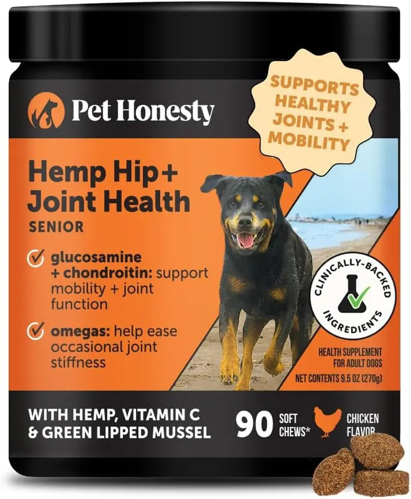 Pet Honesty Senior Hemp Hip & Joint Supplement for Dogs Mobility Chews 90 Ct