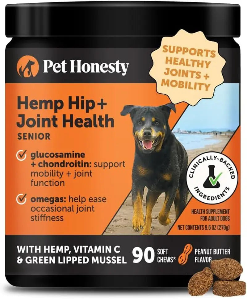 Pet Honesty Senior Hemp Hip & Joint Supplement for Dogs Mobility Chews 90 Ct