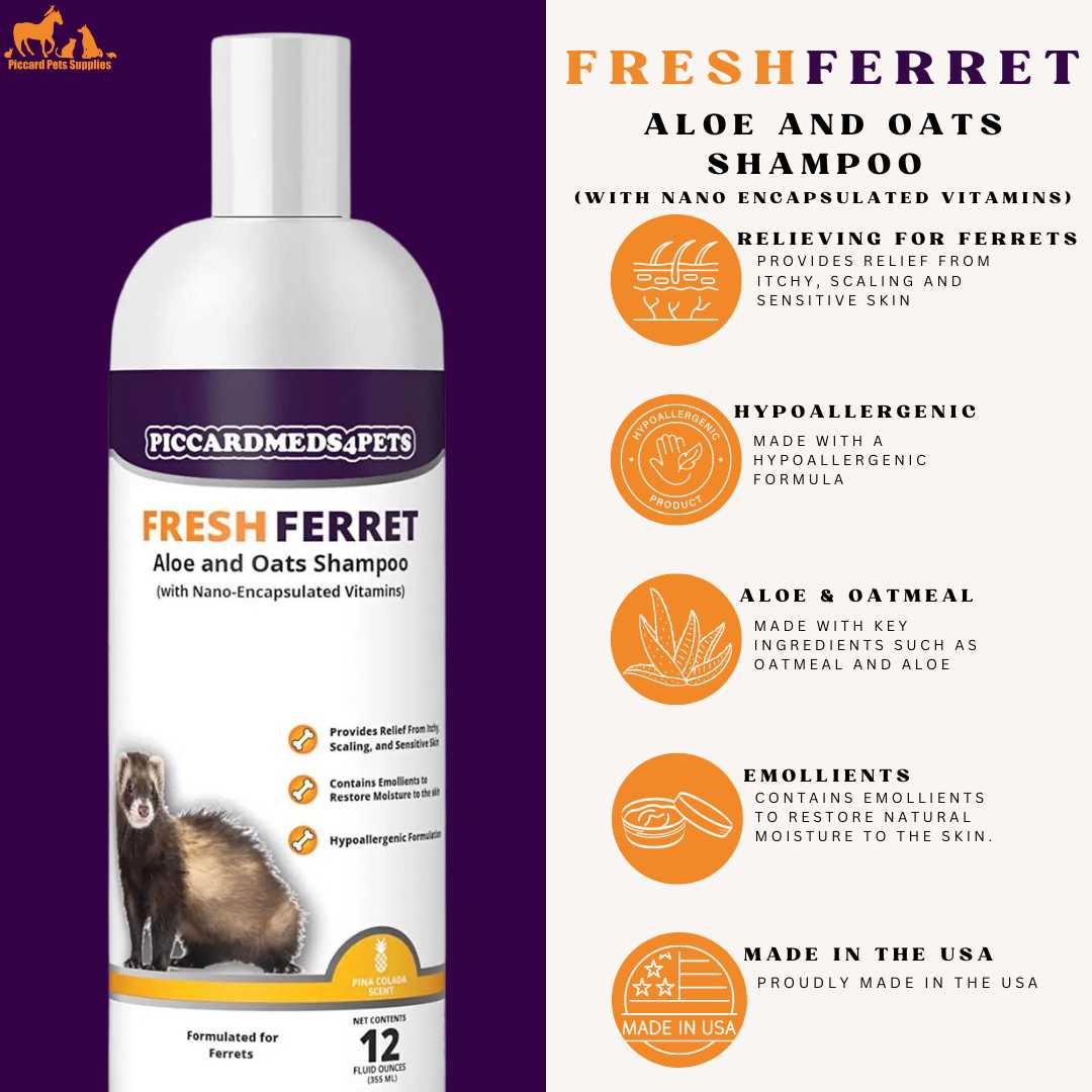 Piccardmeds4pets Fresh Ferret Aloe & Oatmeal Shampoo Gentle Care 12 oz.