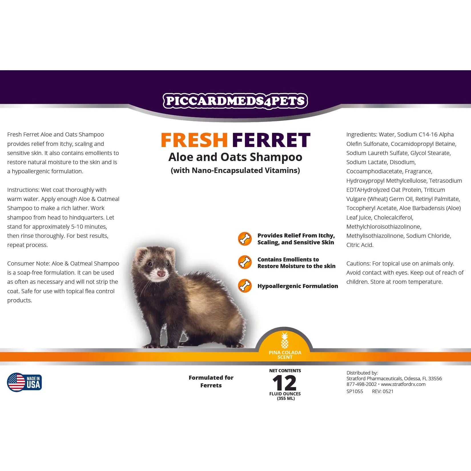 Piccardmeds4pets Fresh Ferret Aloe and Oats Shampoo 12 oz. + FREE Bandana!