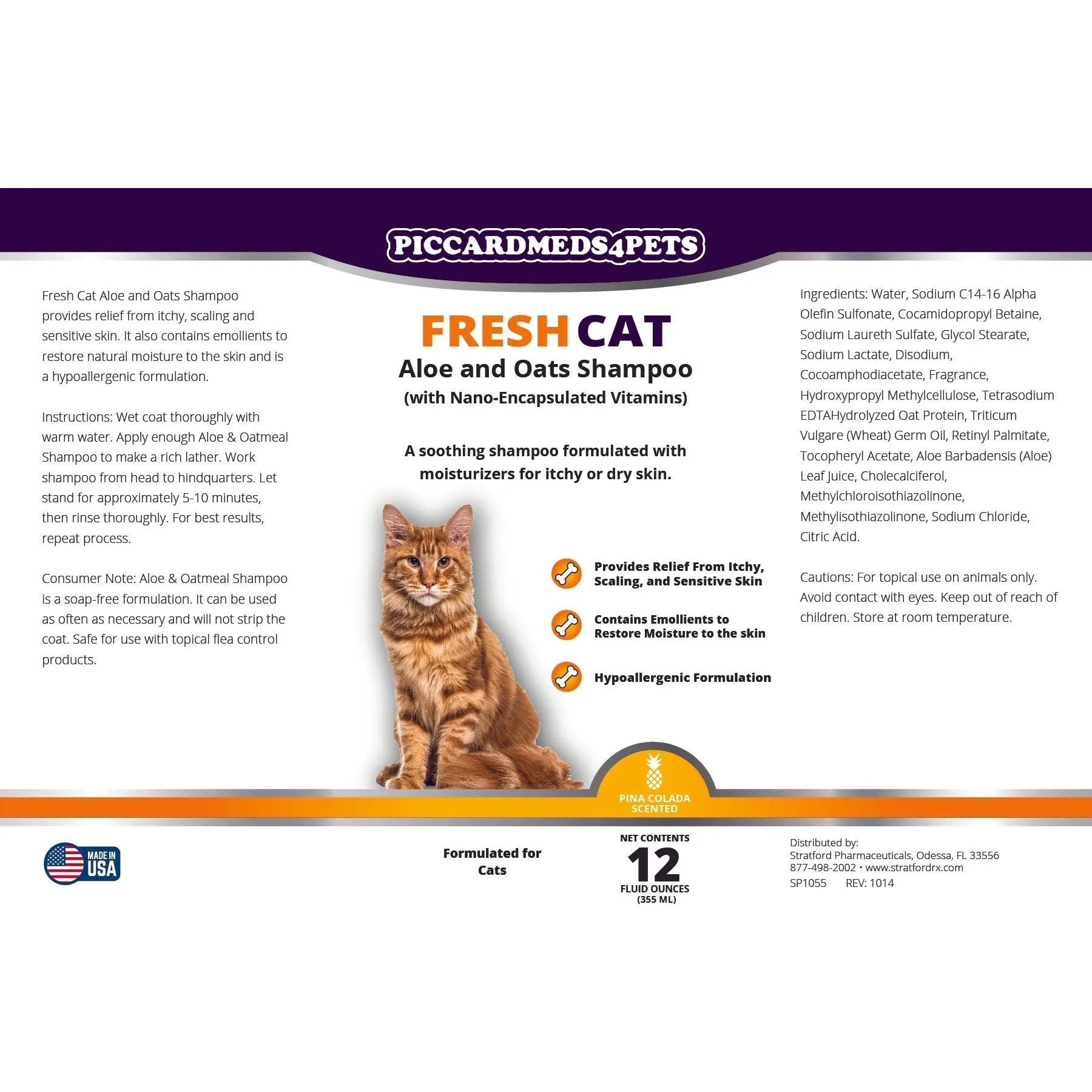 Piccardmeds4pets Fresh Cat Aloe and Oats Shampoo 12 oz.