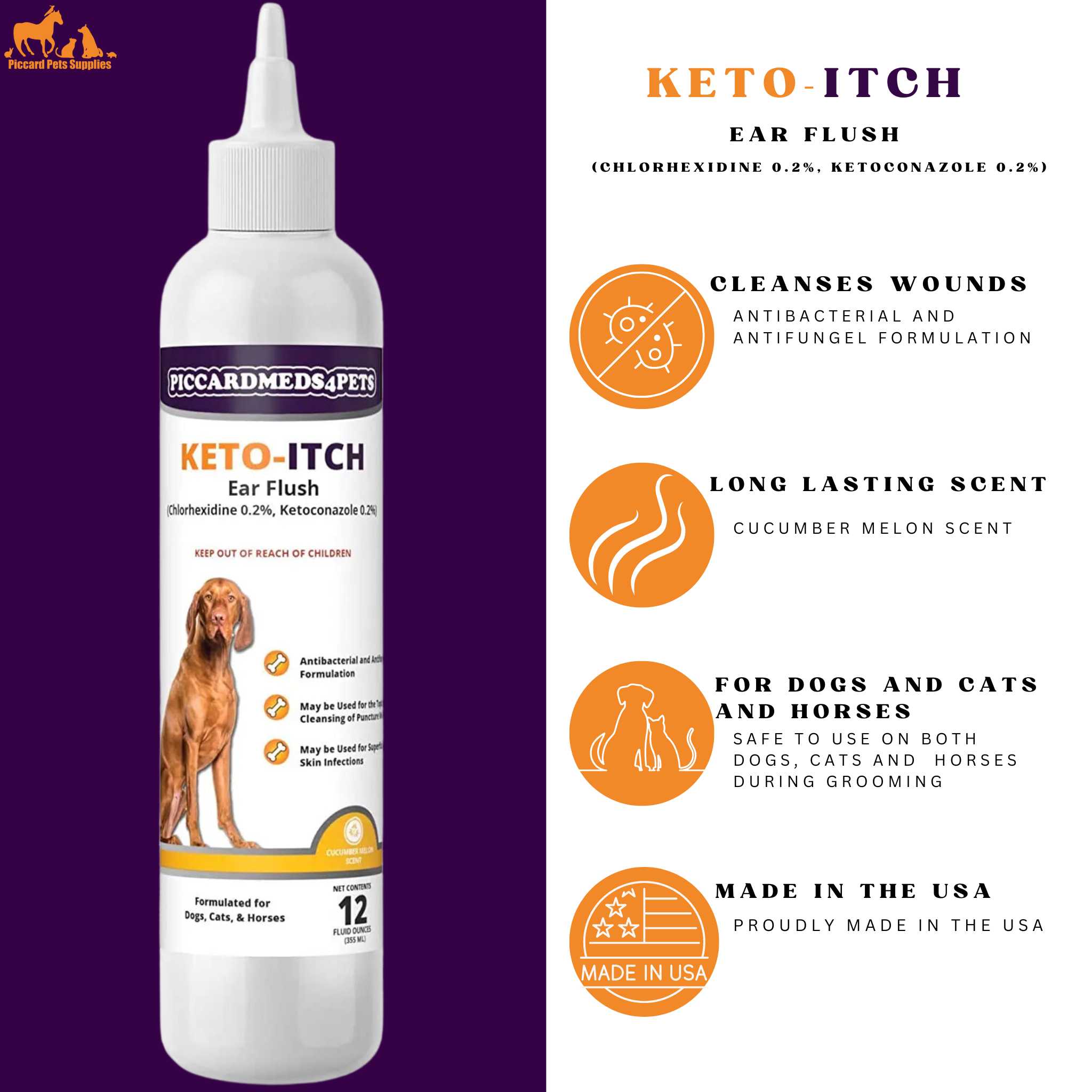 Piccardmeds4pets Pet Ear & Skin Care Kit Wipes + Ear Flush for Itch & Odor Pet Bundle
