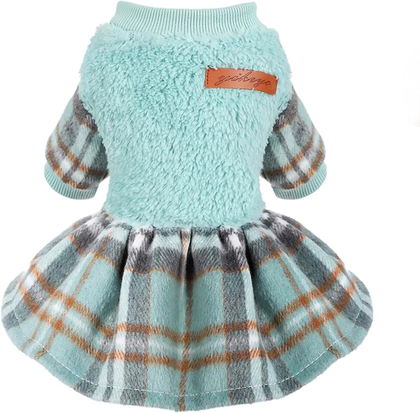 Plaid Dog Sweater Dress – Warm Winter Outfit for Puppies