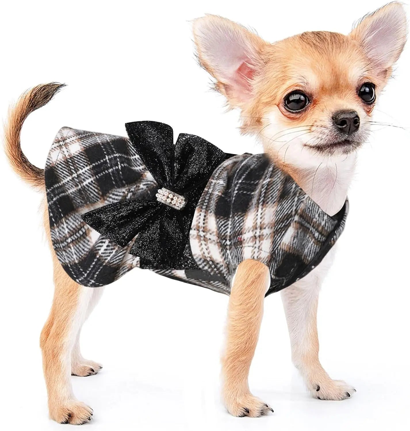 Plaid Dog Sweater Dress – Warm Winter Outfit for Puppies