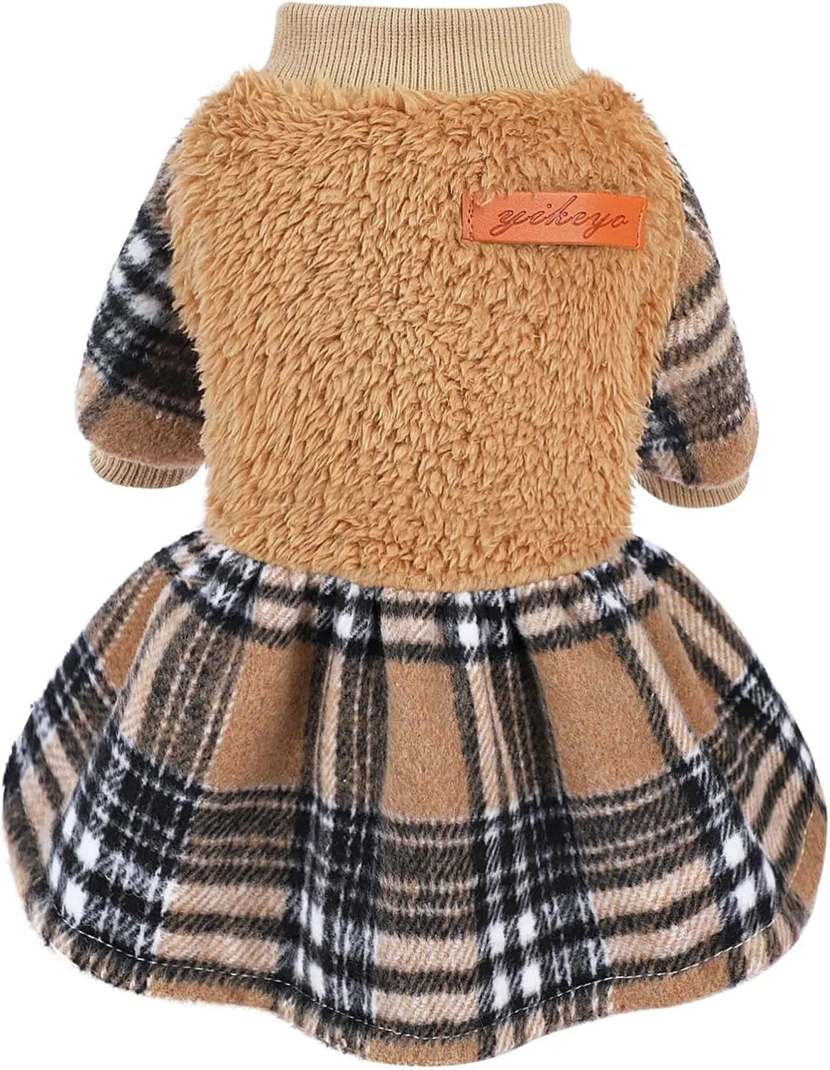 Plaid Dog Sweater Dress – Warm Winter Outfit for Puppies
