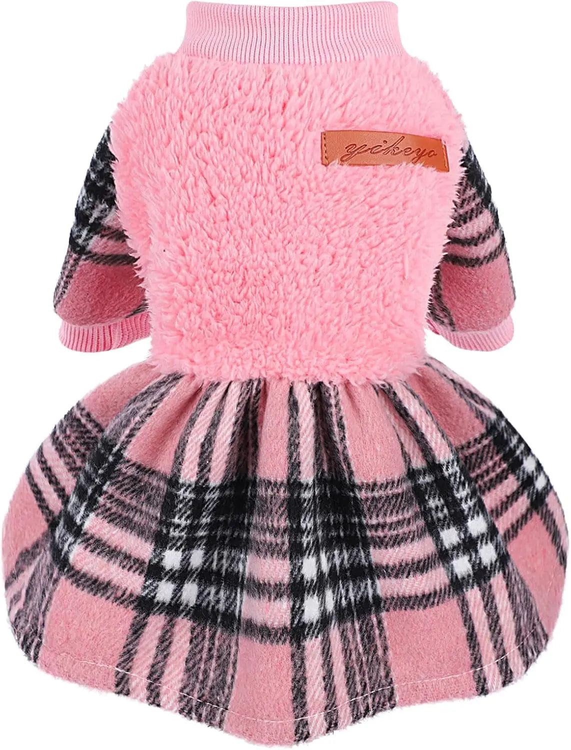 Plaid Dog Sweater Dress – Warm Winter Outfit for Puppies
