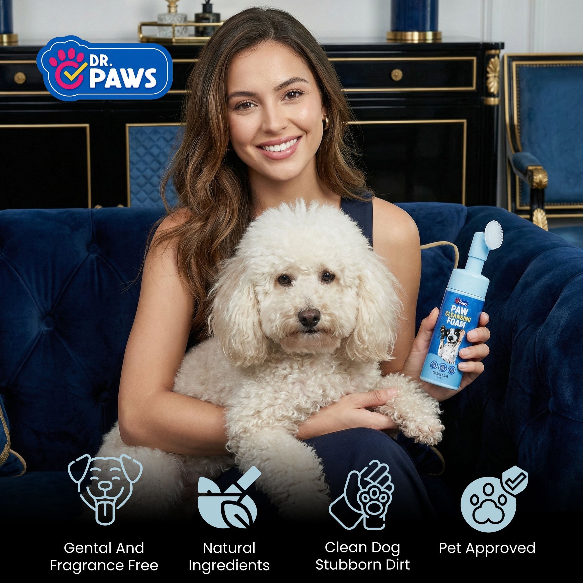 Paw Cleansing Foam Dog Paw Cleaner – Lick-Safe, Hydrating Formula with Built-In Brush Head