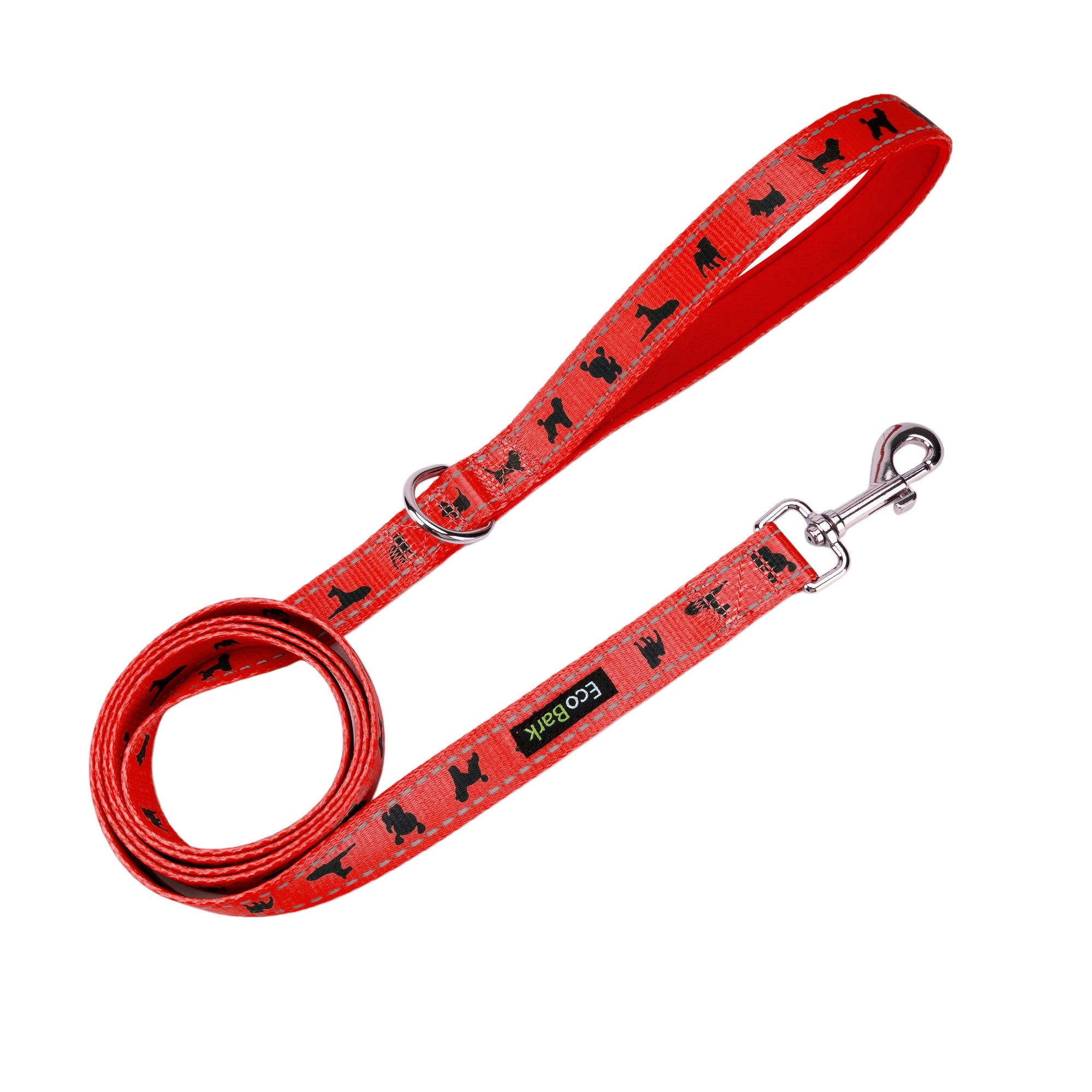 EcoBark Cherry Red Dog Leash- Padded Comfort Grip Leash with Dog Pattern - 4 ft, 5 ft, and 6 ft Leash for Small and Medium Dogs