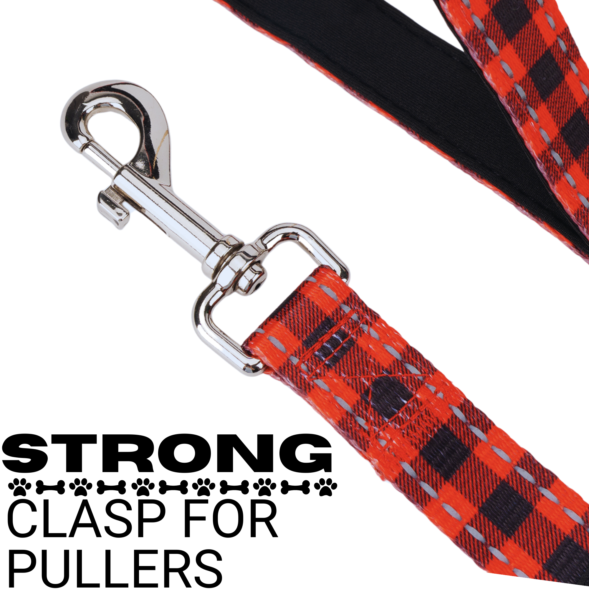 Red Plaid Dog Leash by EcoBark - Buffalo Check Padded Comfort Grip Leash for Dogs - 4ft, 5ft, and 6ft Leash for Small and Medium Dogs