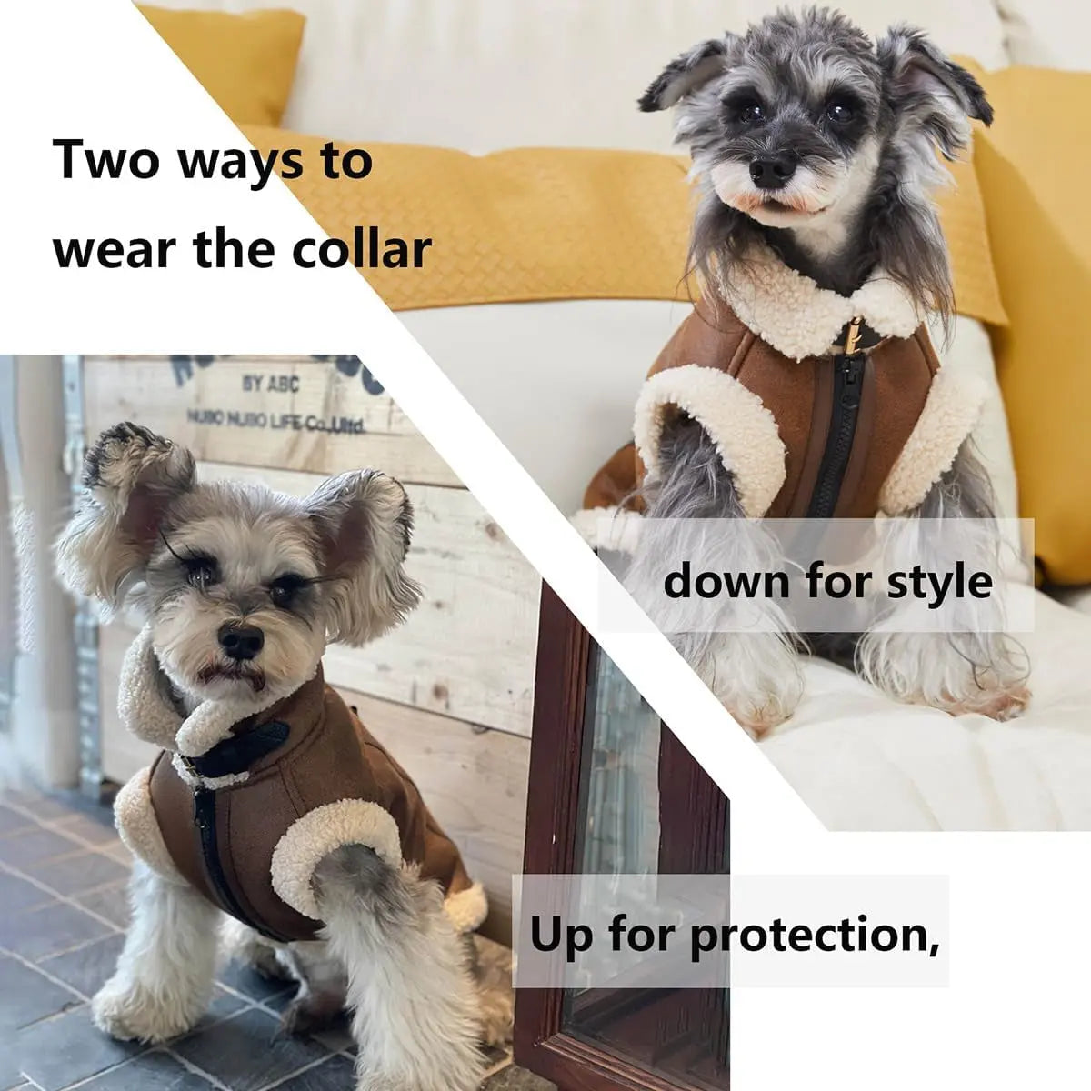 Retro Aviator Dog Jacket – Faux Leather Sherpa Coat