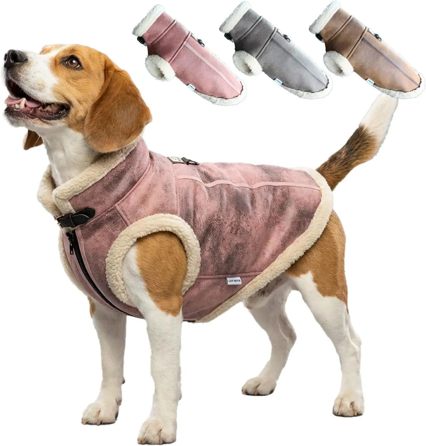 Retro Aviator Dog Jacket – Faux Leather Sherpa Coat