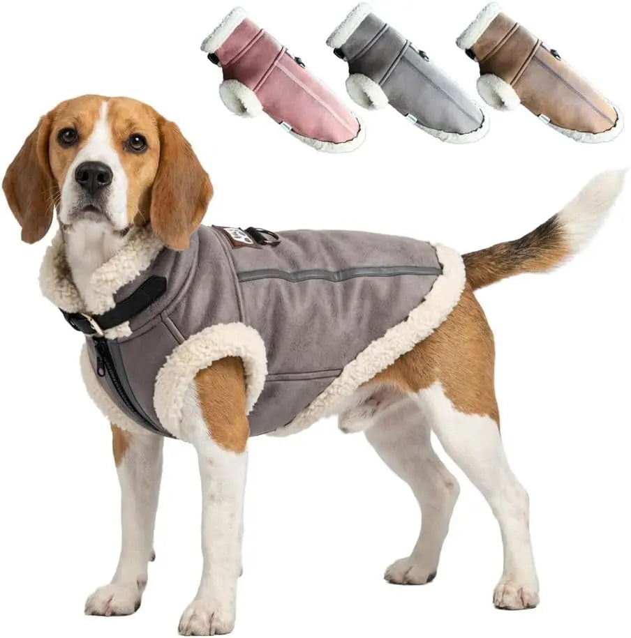 Retro Aviator Dog Jacket – Faux Leather Sherpa Coat