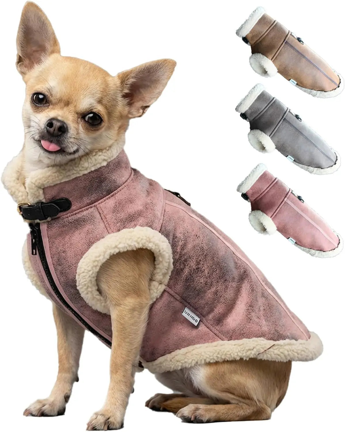 Retro Aviator Dog Jacket – Faux Leather Sherpa Coat