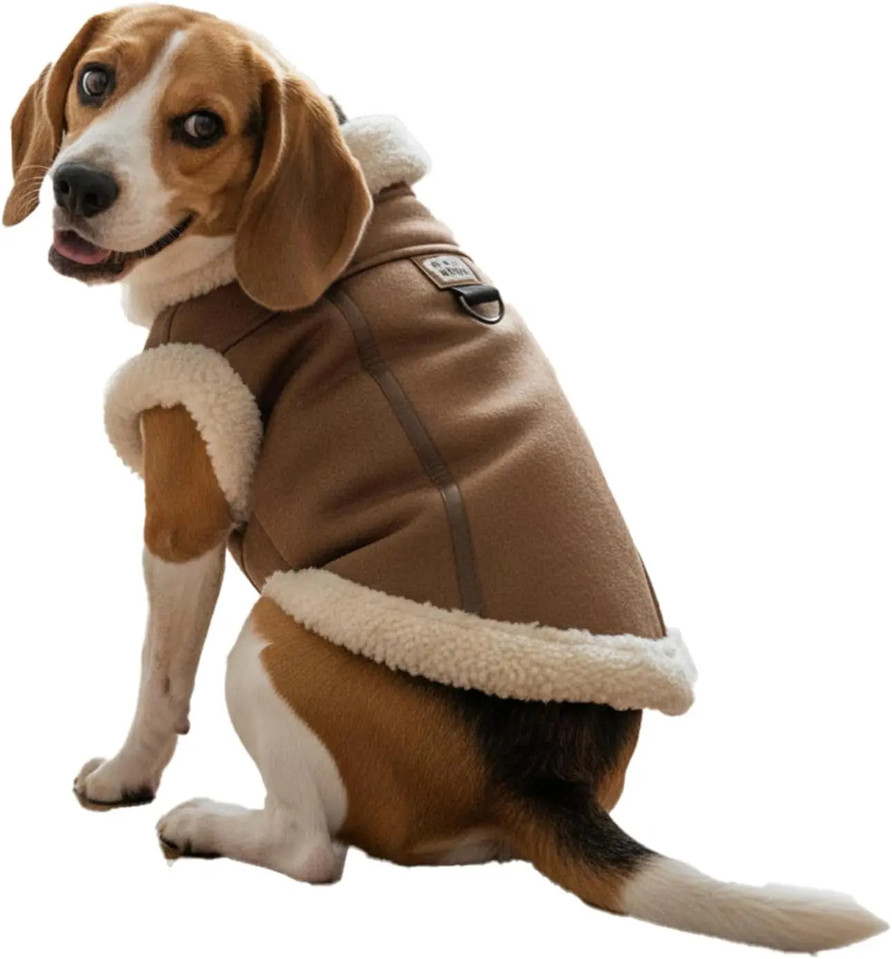 Retro Aviator Dog Jacket – Faux Leather Sherpa Coat