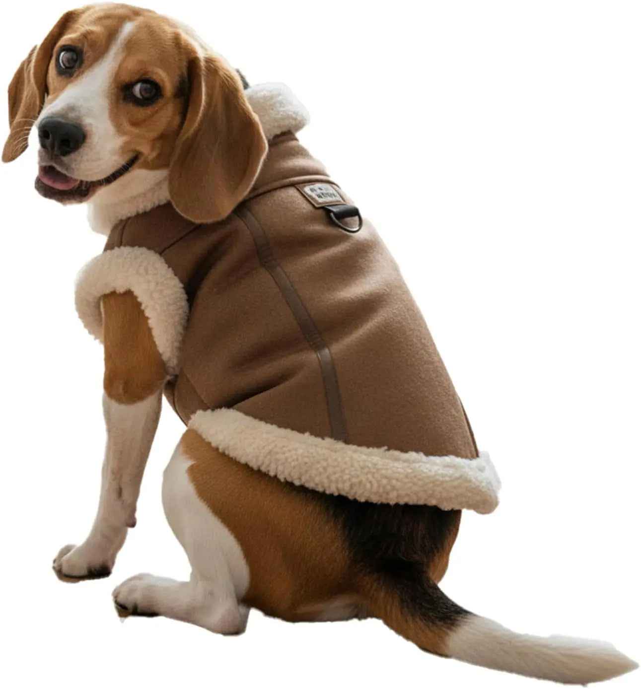 Retro Aviator Dog Jacket – Faux Leather Sherpa Coat