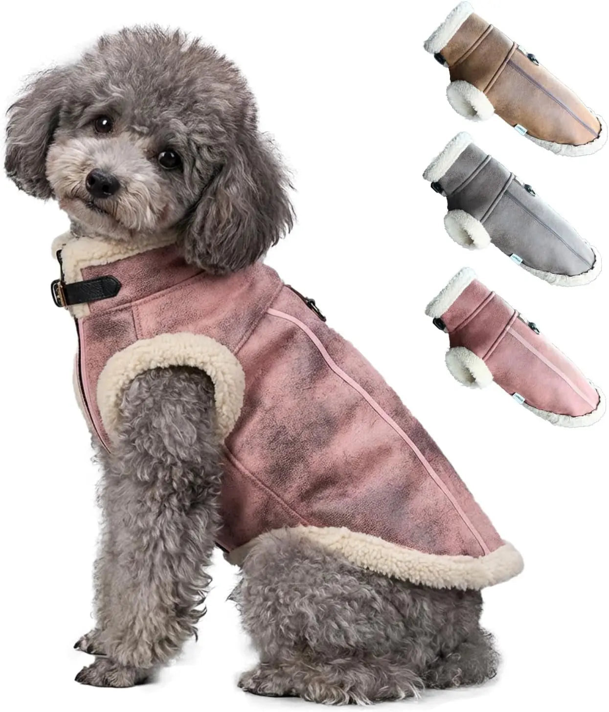 Retro Aviator Dog Jacket – Faux Leather Sherpa Coat