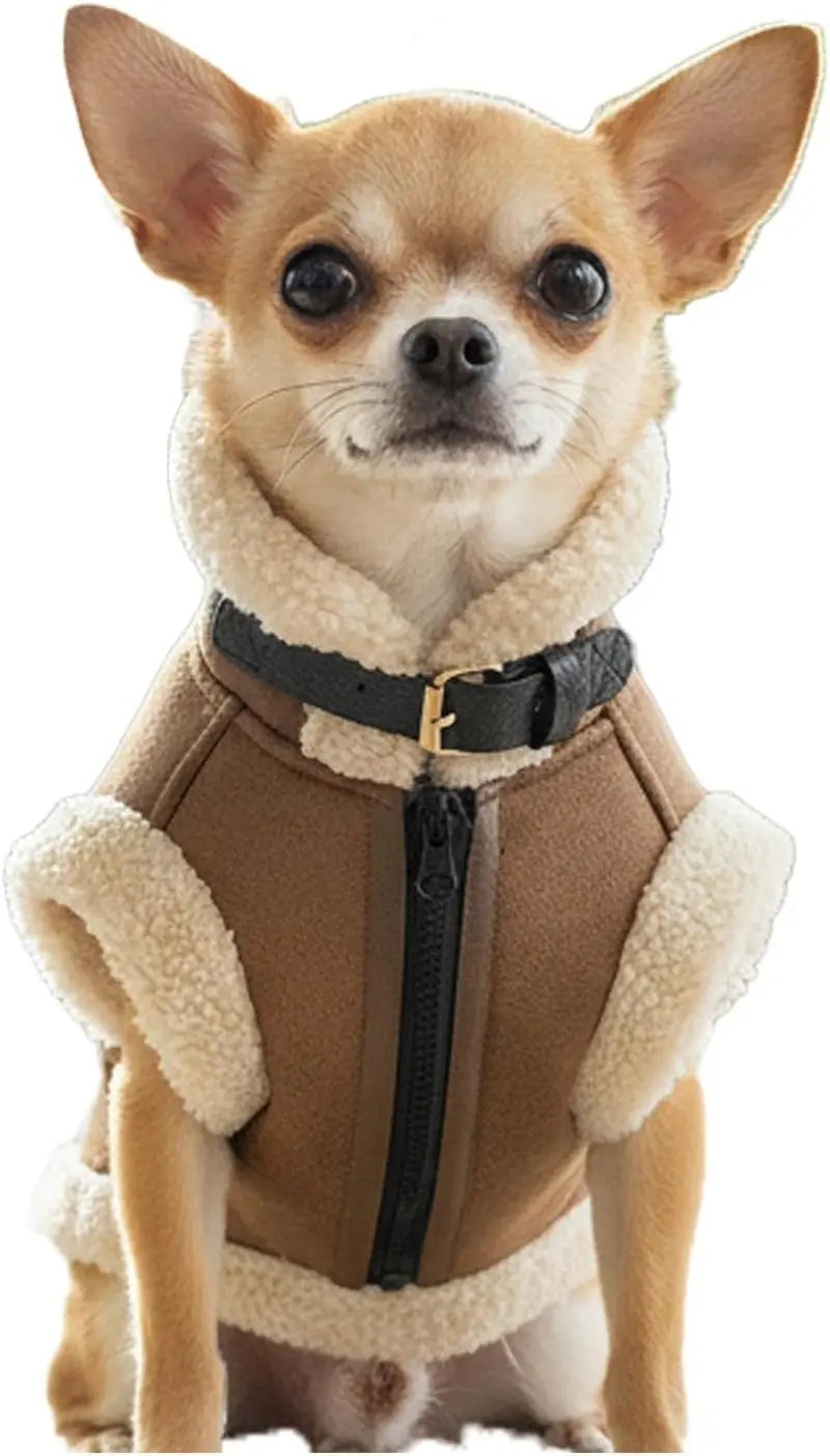 Retro Aviator Dog Jacket – Faux Leather Sherpa Coat