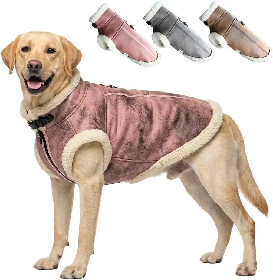 Retro Aviator Dog Jacket – Faux Leather Sherpa Coat
