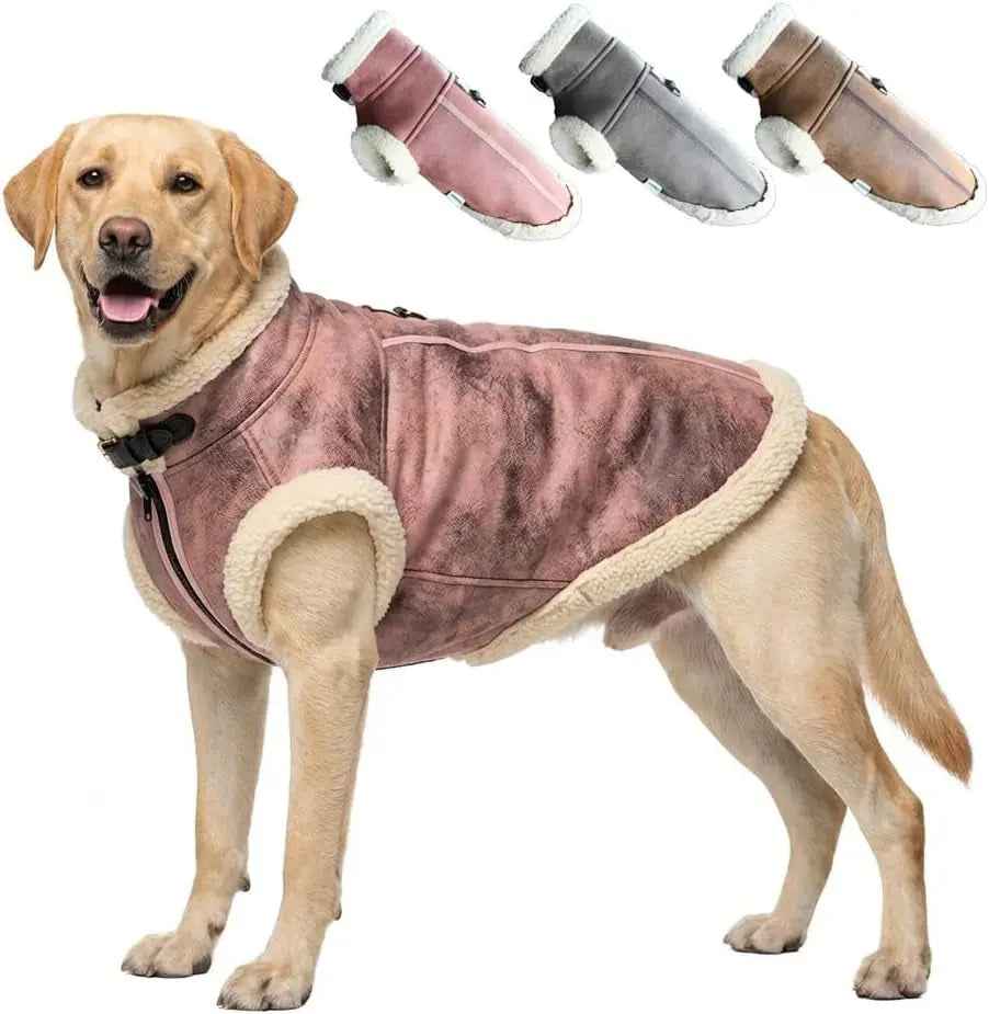 Retro Aviator Dog Jacket – Faux Leather Sherpa Coat