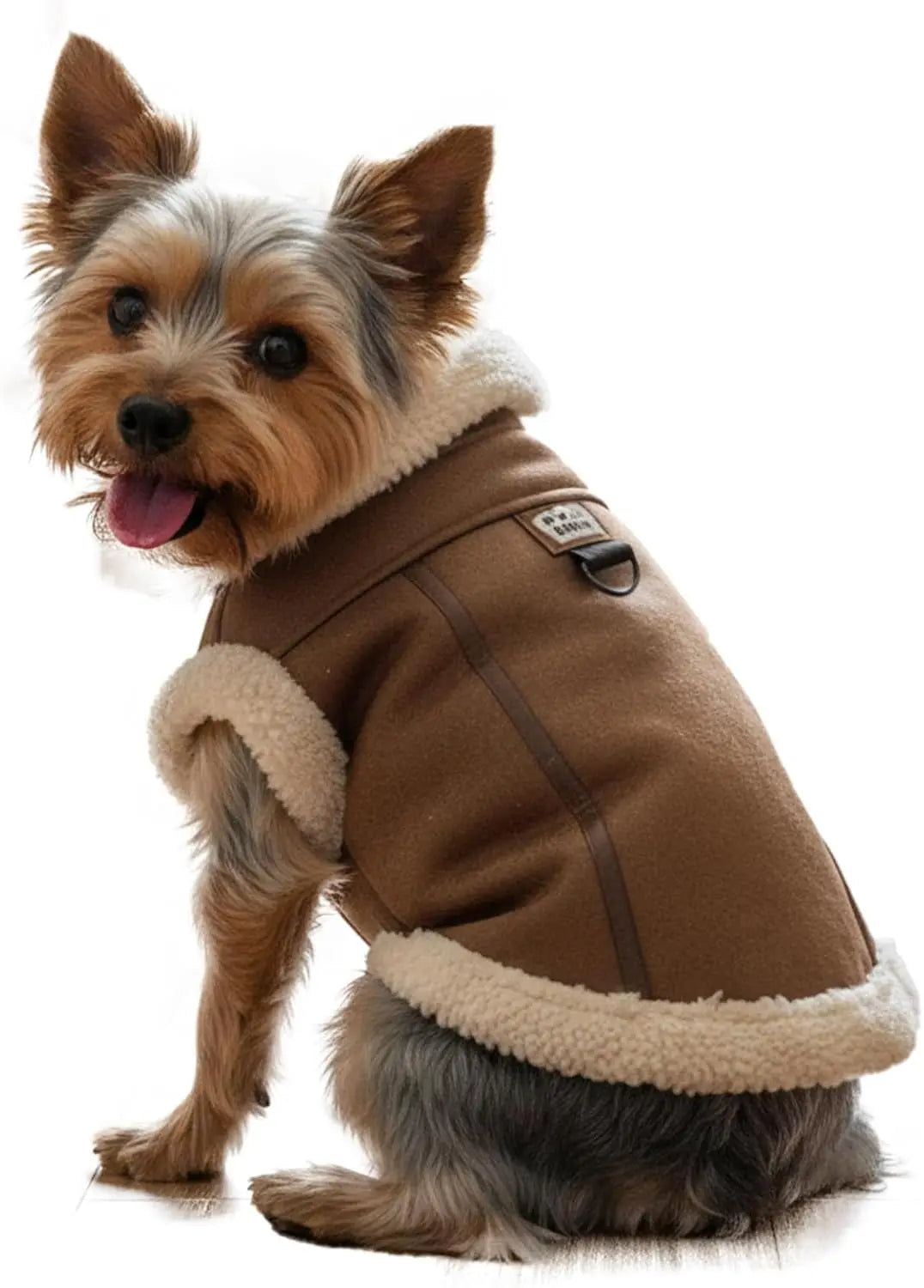 Retro Aviator Dog Jacket – Faux Leather Sherpa Coat