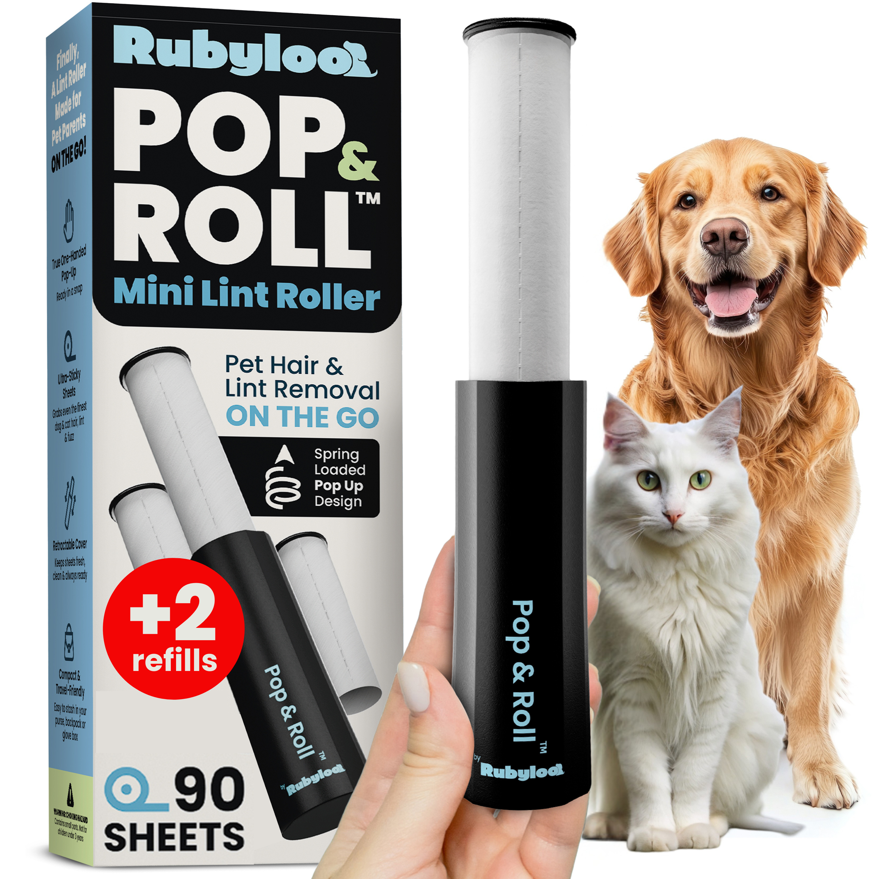 Retractable Mini Lint Roller for Pet Hair with 2 Refills