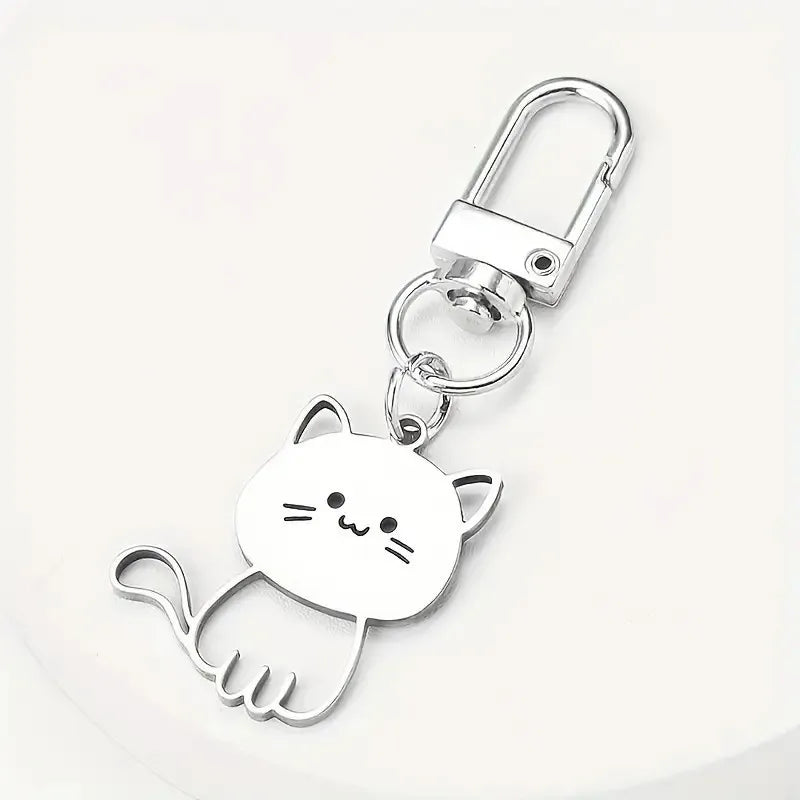 Stainless Steel Cat Fish Keychain for Women Cute Cartoon Kitten Keyring Men Couple Bag Purse Pendant Jewelry Gift Accessories