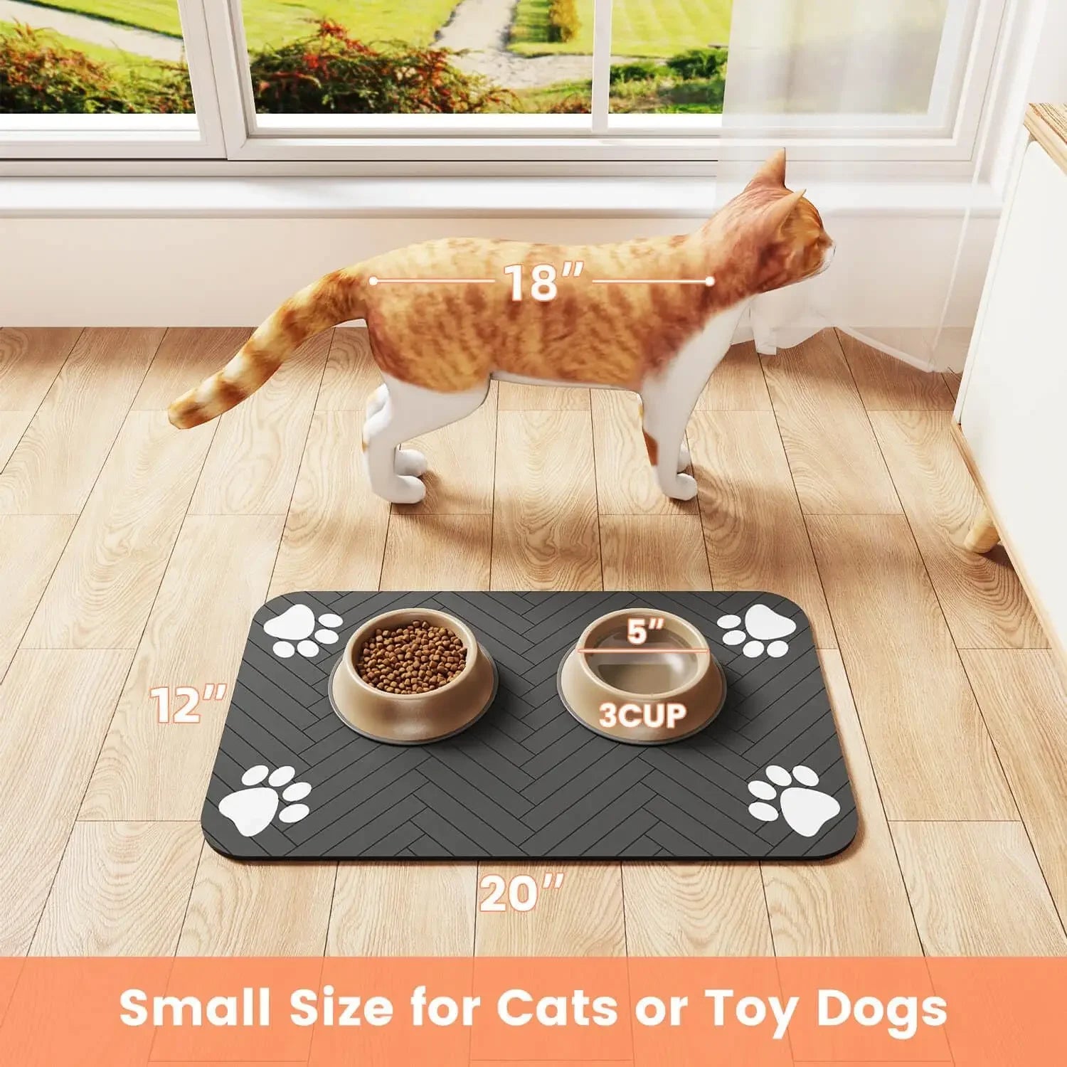 Little Kitten Dog bsorbent Pet Feeding Mat, Waterproof Placemat for Dog & Cat Food & Water Bowls, Quick-Dry Rubber Backing