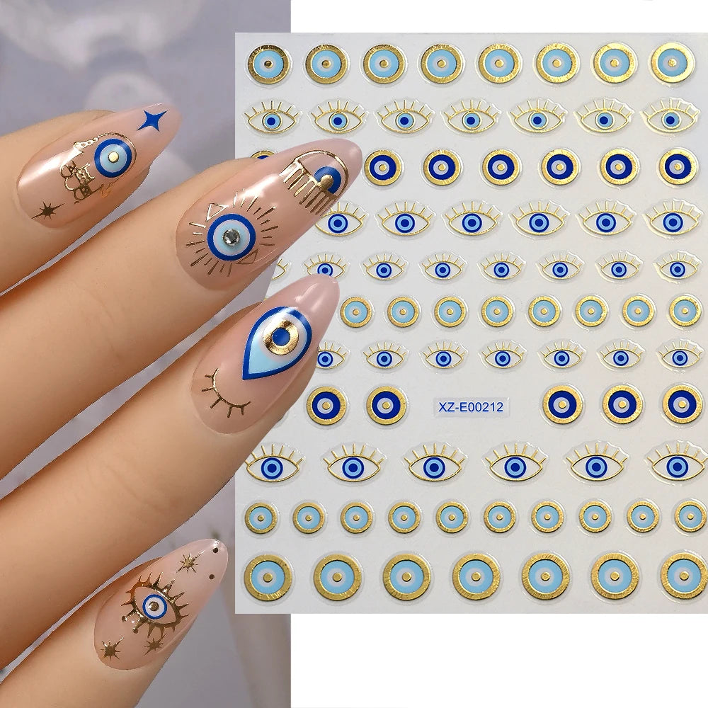 1pc 3D Eyes/Stars/Snake Designs Nail Stickers Angel Eye Nail Art Decor Golden & Blue Evil Eye Designs Manicure DIY Accessories *