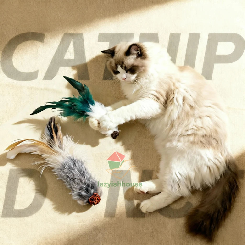 Natural Rabbit Fur Ball Cat Toy Cat Mint Fengrong Toy Cat Teasing Stick Cat Toy Self Fun and Stress Relieving Tool Pet Products