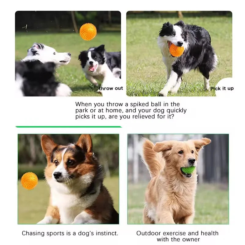 High Bounce TPR Spiky Dog Toy Ball Squeaky Bite Resistant Indestructible Molar Teeth Cleaning Interactive Self Play Relief Bored
