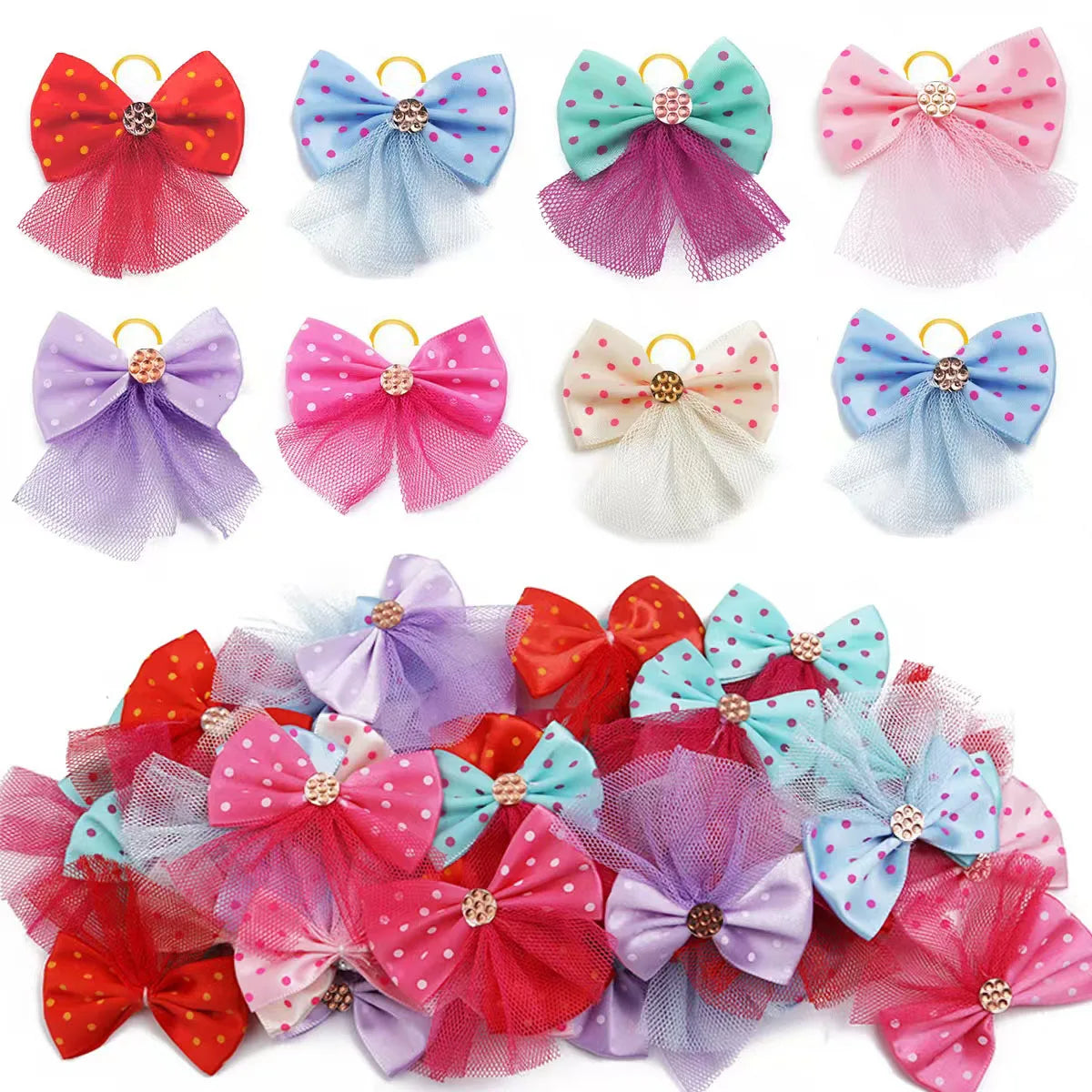 5/10pcs Lace Dog Hairbows Dog Bows With Volumes Ribbon Grooming Pet Hair Bowknot With Rubber Bands For Small Dog Pet Products