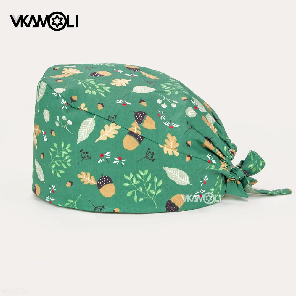 women's Cotton scrubs caps weat-absorbent Elastic Section pet grooming nursing work hats lab Flower print scrub hat Wholesale