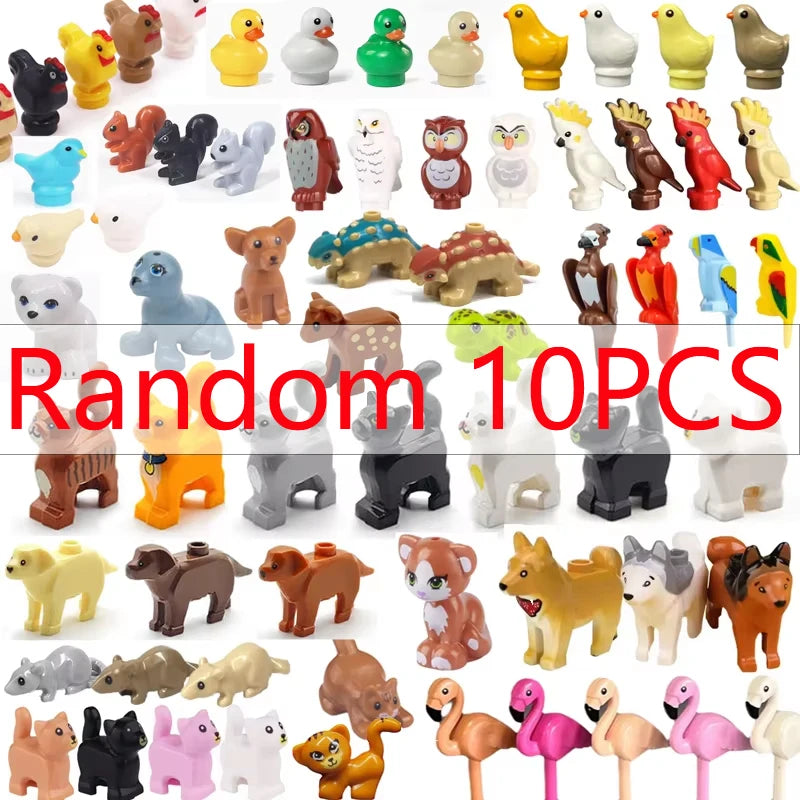 MOC Animal Scene Building Blocks Cats Dogs Sheep Pigs Chickens Eagle Parrots Dolphin Zoo Fram Accessories DIY Toys Bricks T14