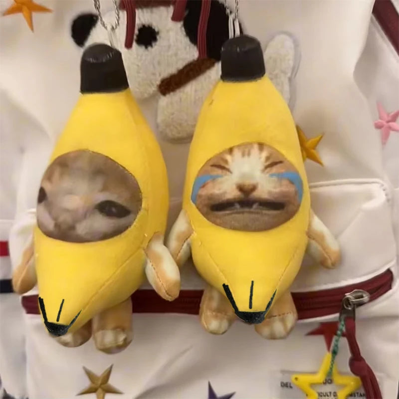 Banana Cat Doll Pendant Keychain Crying Happy Banana Cat Plush Pendant With Sound Toy Car Bag Funny Pendant Keyring Gifts Kids